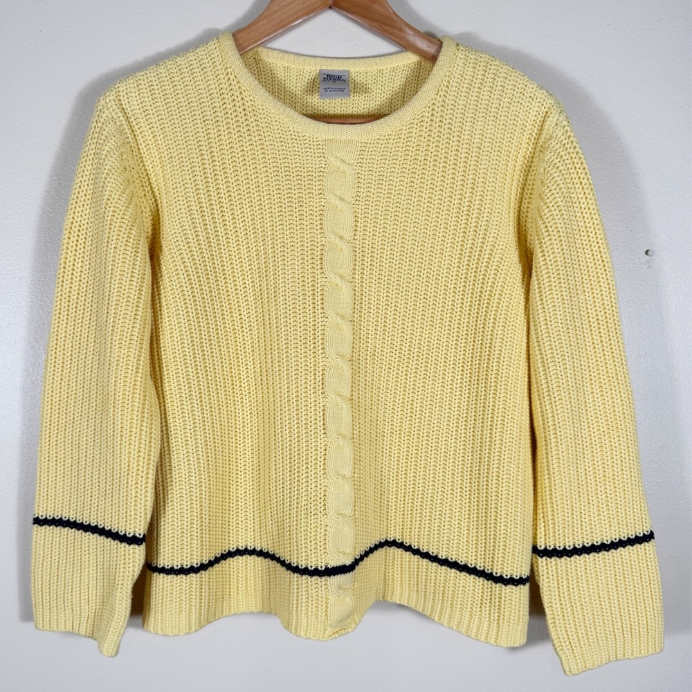 Vintage High Sierra 100% Cotton Cable Knit Sweater S Butter Yellow Preppy